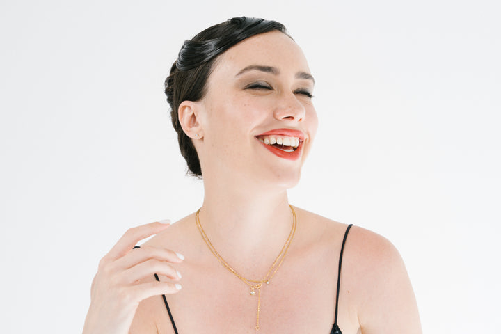 LOVEyourself Round White Gold Diamond Necklace & Mini Diamond White Gold Dainty Chain Necklace