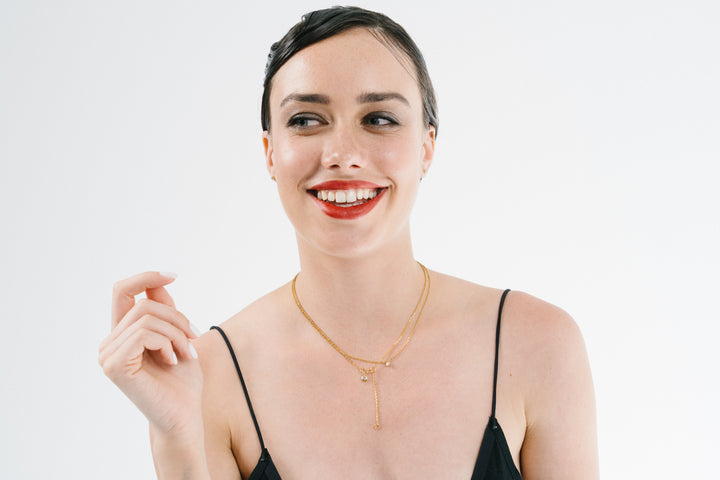 LOVEyourself Round Rose Gold Diamond Necklace & Mini Diamond Rose Gold Dainty Chain Necklace