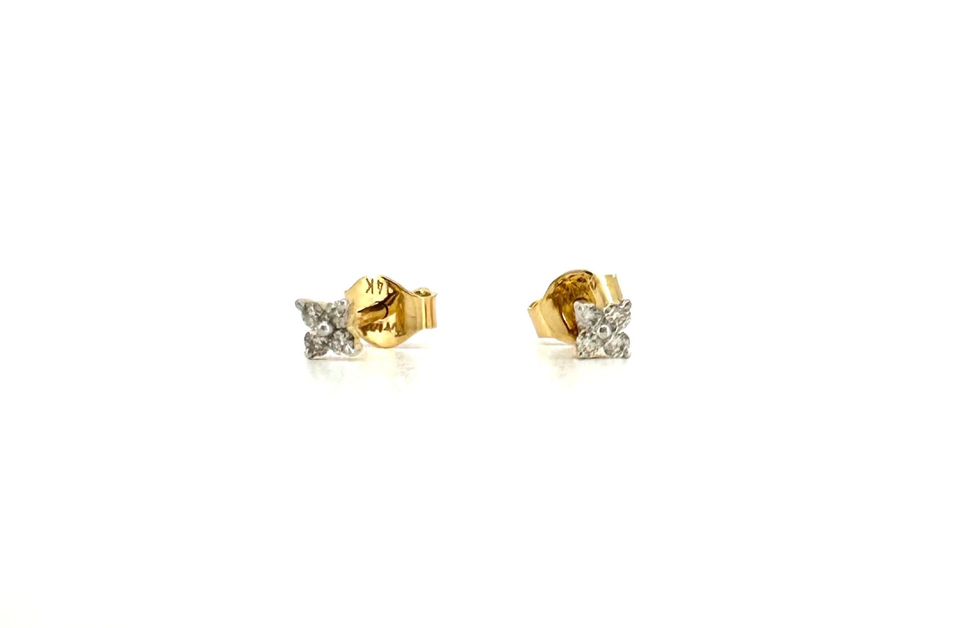 Mini Yellow Gold Flower Diamond Earrings