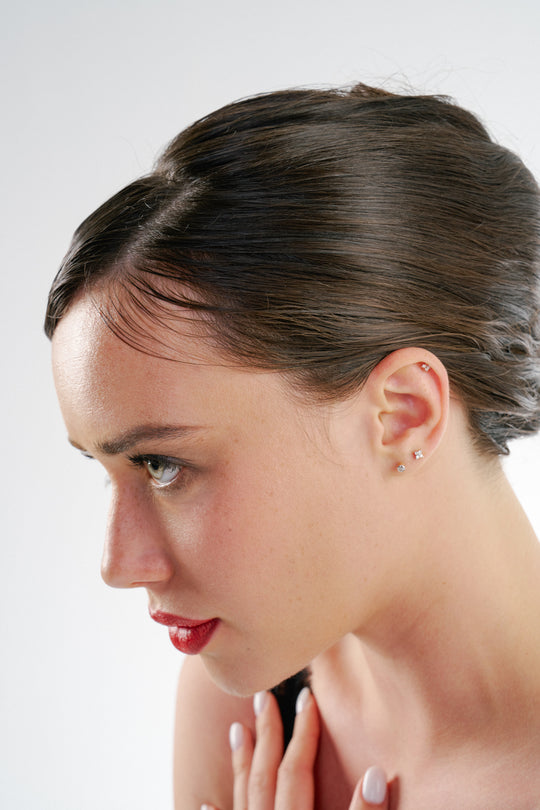 Mini Rose Gold Flower Diamond Earrings