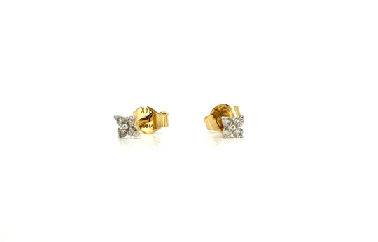 Mini Yellow Gold Flower Diamond Earrings