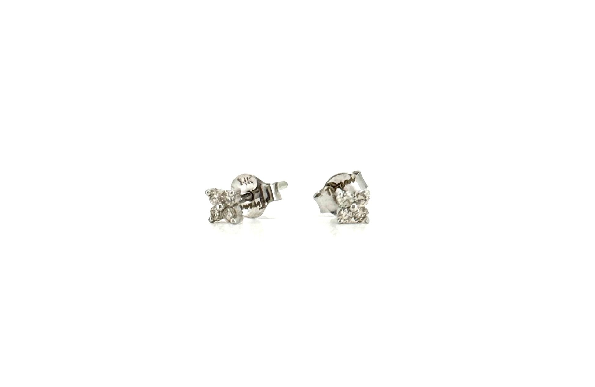 Mini White Gold Flower Diamond Earrings